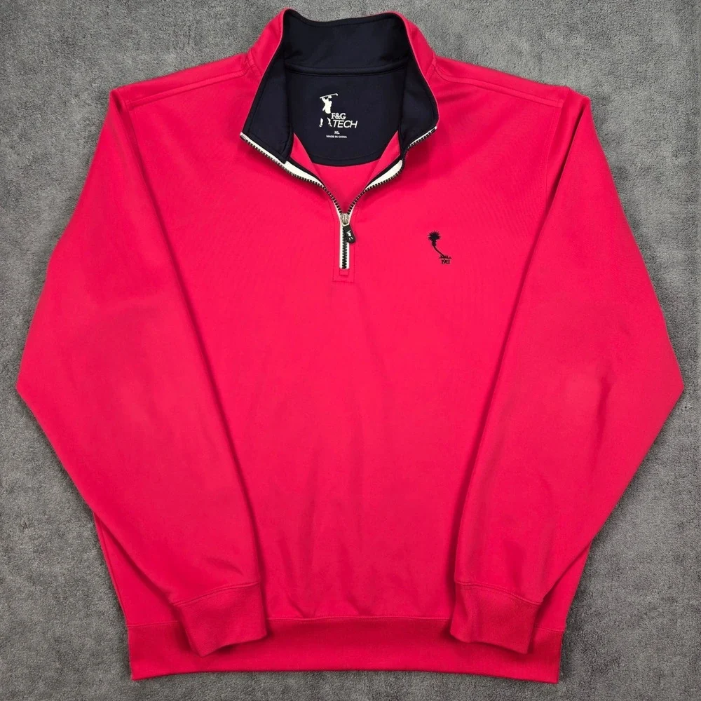 F&G Tech Mens XL Pink 1/4 Zip Performance Pullover Golf Stretch 1911 Logo